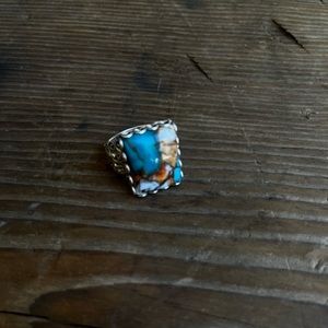Spiny Oyster, Turquoise matrix, sterling silver band